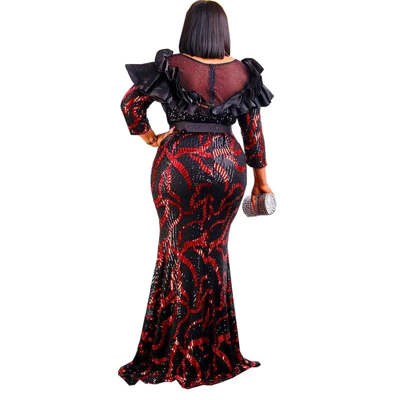 Plus Size Party Long Dresses Sequin Evening Gowns Women Outfits