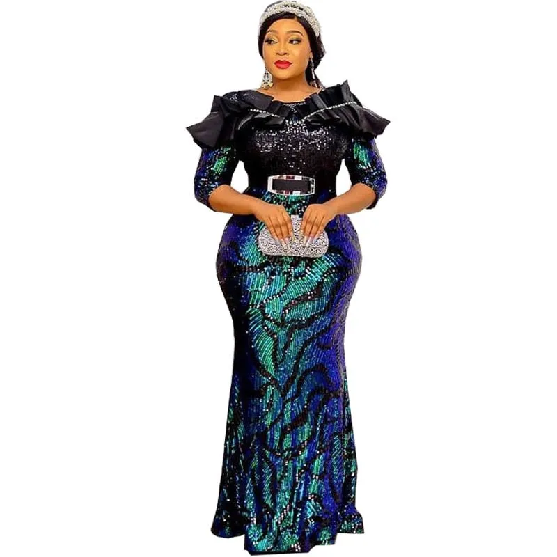Plus Size Party Long Dresses Sequin Evening Gowns Women Outfits