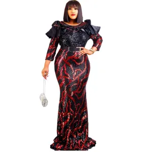Plus Size Party Long Dresses Sequin Evening Gowns Women Outfits