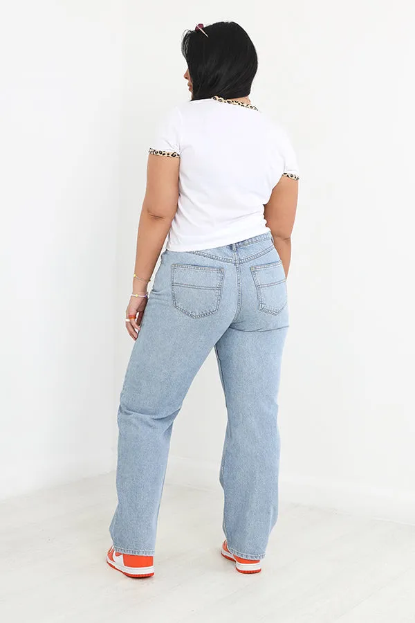 PLUS SIZE PLAIN PALE BLUE STRAIGHT LEG DENIM JEANS
