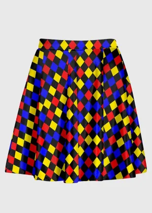 Plus Size Primary Color Harlequin Pattern Clowncore Skirt