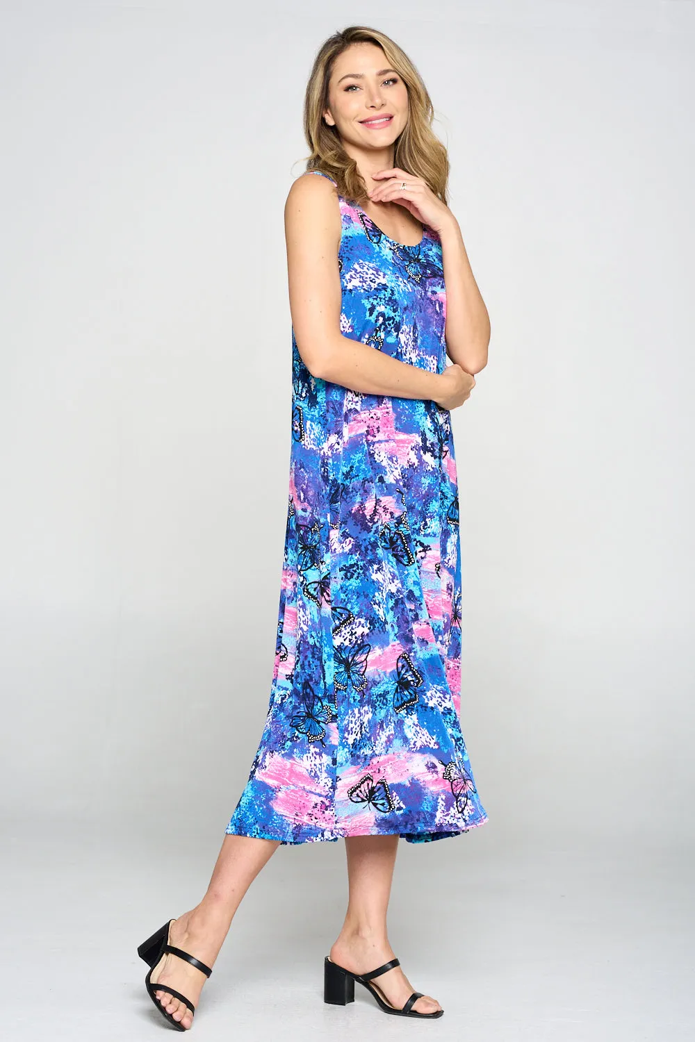 Plus Size Print Stretchy Tank Long Dress Sleeveless-7000BN-TXP1-W305