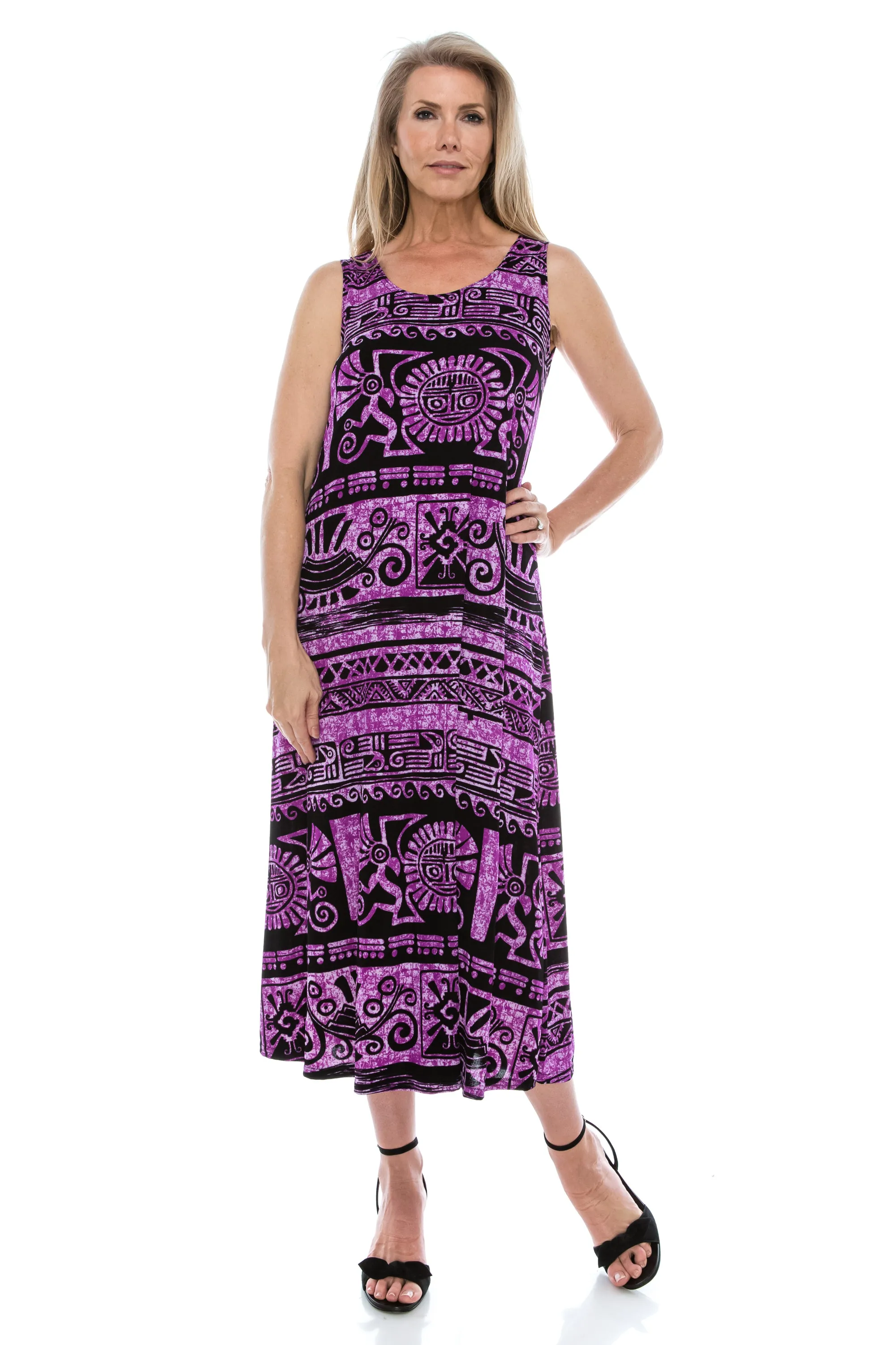 Plus Size Print Tank Long Dress Sleeveless-  7000BN-TXP1-W901