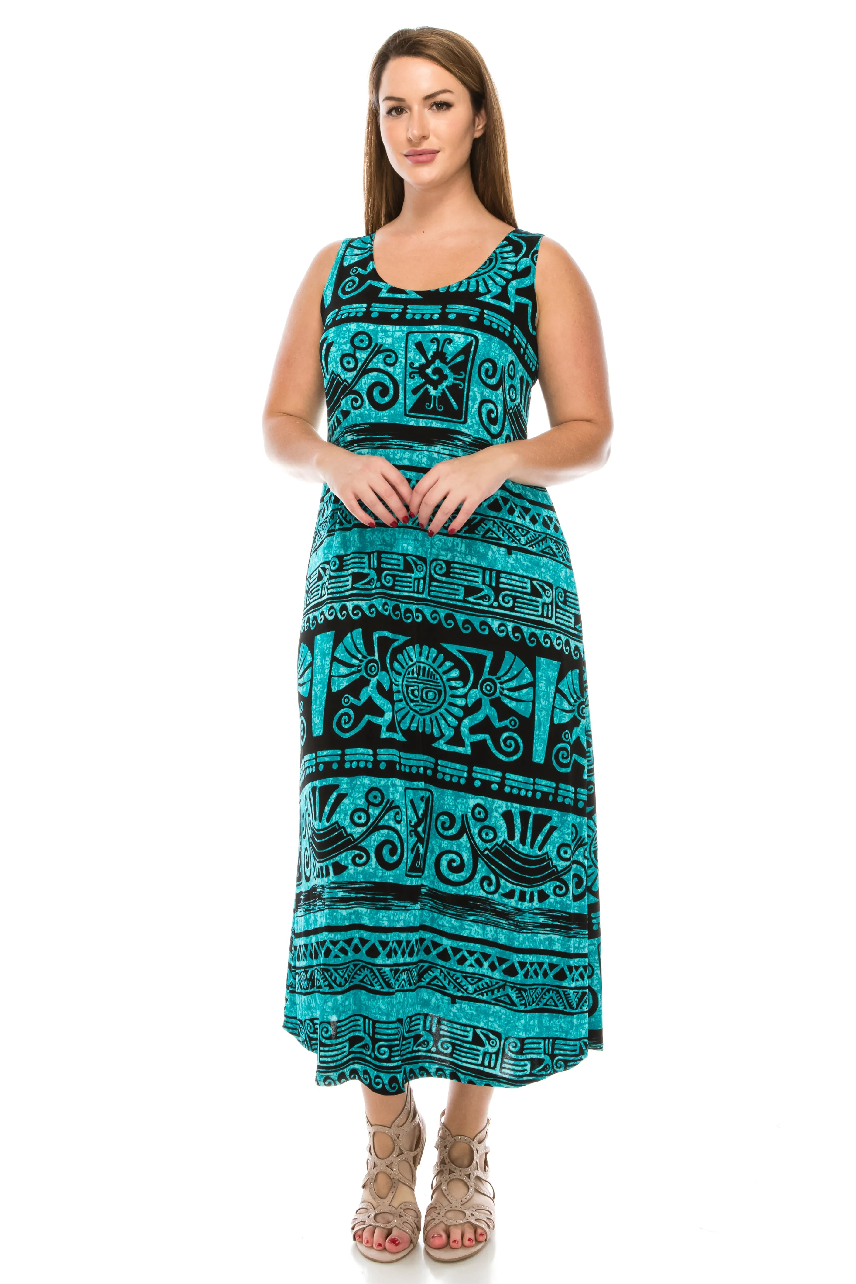 Plus Size Print Tank Long Dress Sleeveless-  7000BN-TXP1-W901