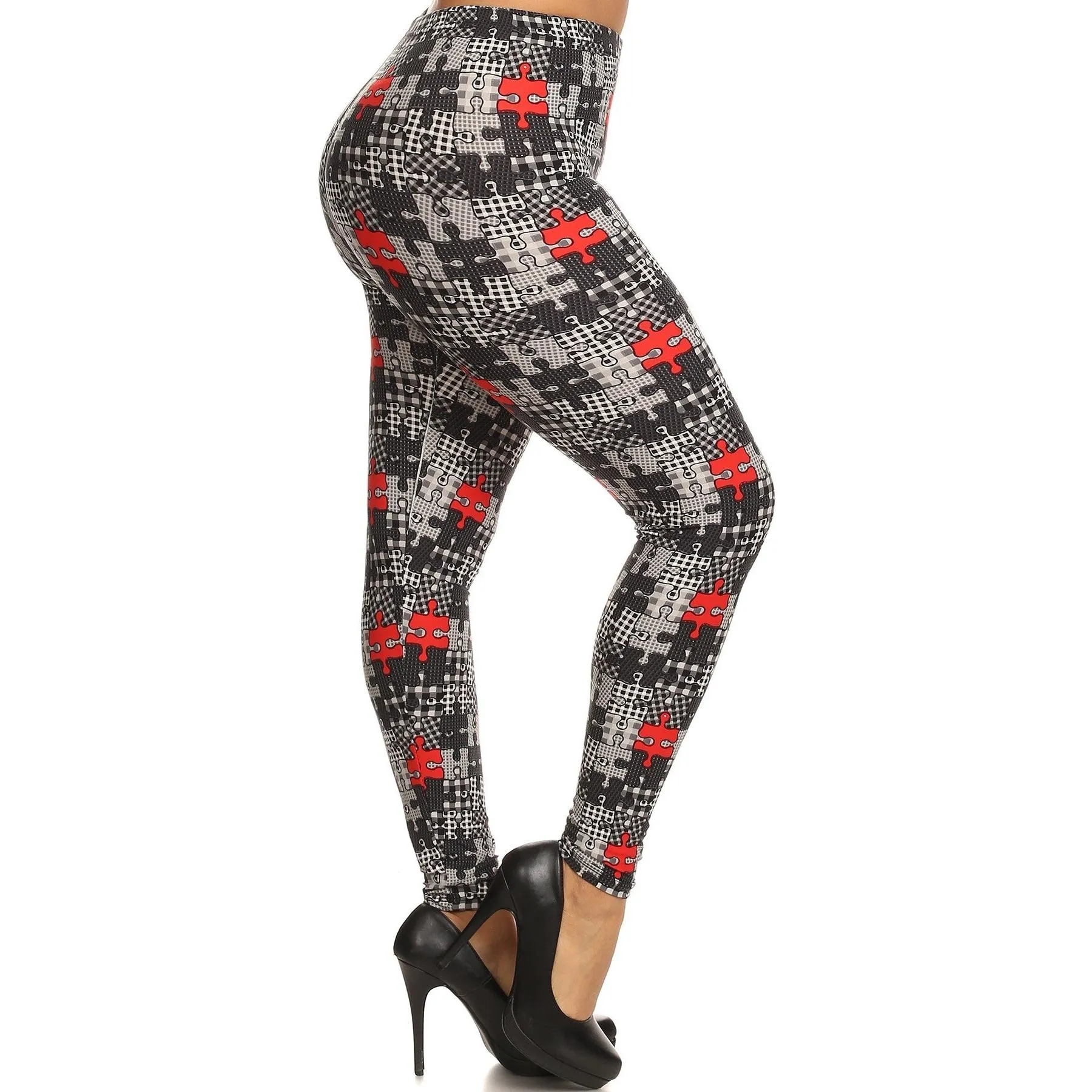 Plus Size Puzzle plaid Print Full Length Leggings