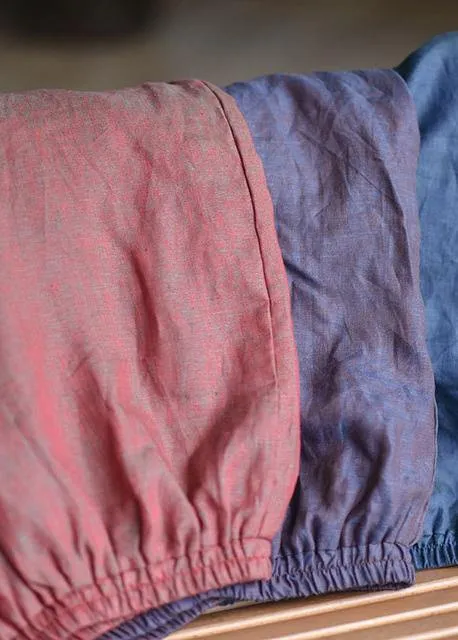 Plus Size Red Linen Wide Leg Pants Trousers