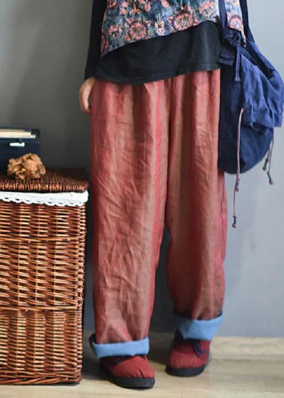Plus Size Red Linen Wide Leg Pants Trousers