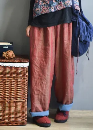 Plus Size Red Linen Wide Leg Pants Trousers