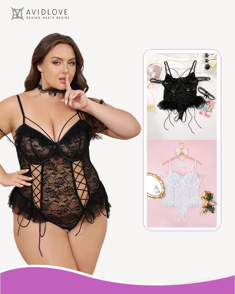 Plus Size Sheer Lace Bodysuits
