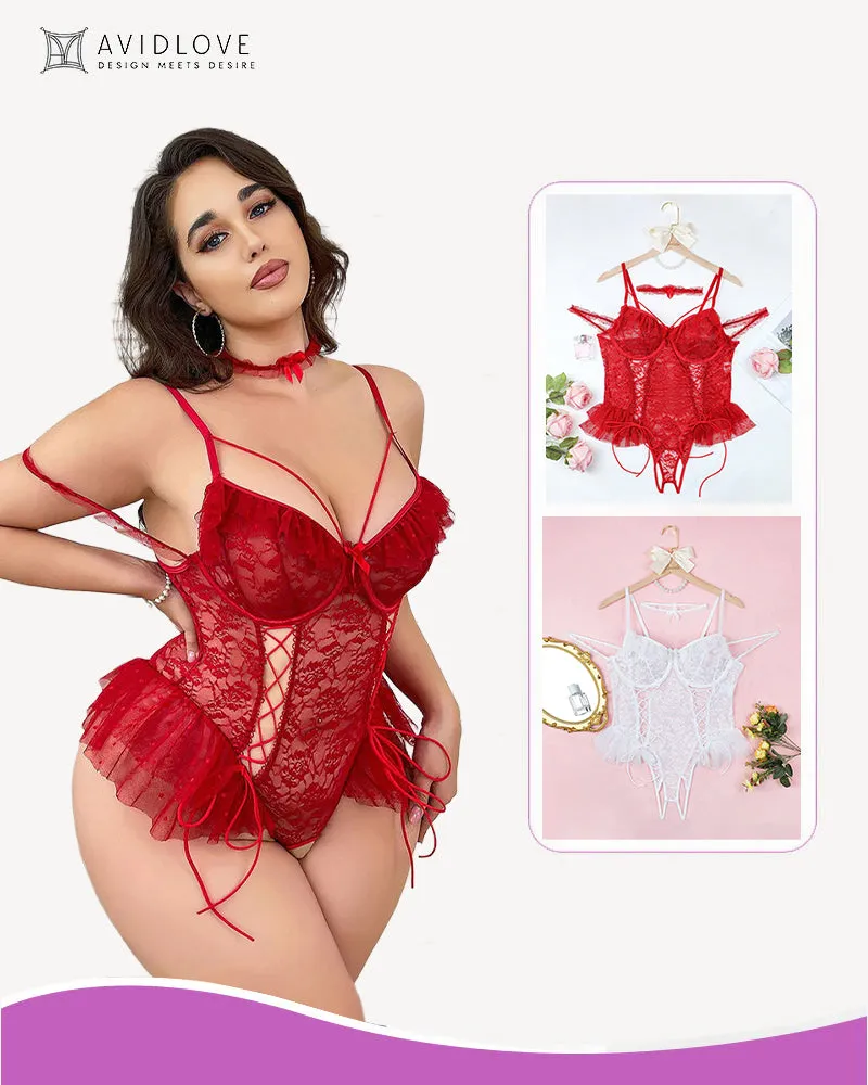 Plus Size Sheer Lace Bodysuits