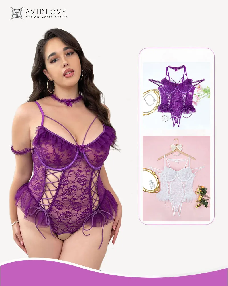 Plus Size Sheer Lace Bodysuits