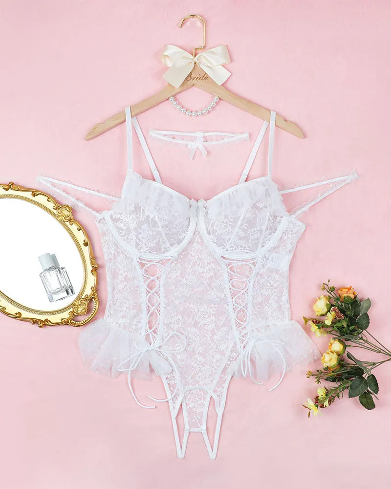 Plus Size Sheer Lace Bodysuits
