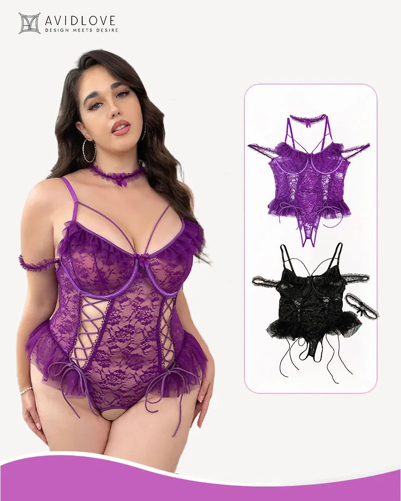 Plus Size Sheer Lace Bodysuits