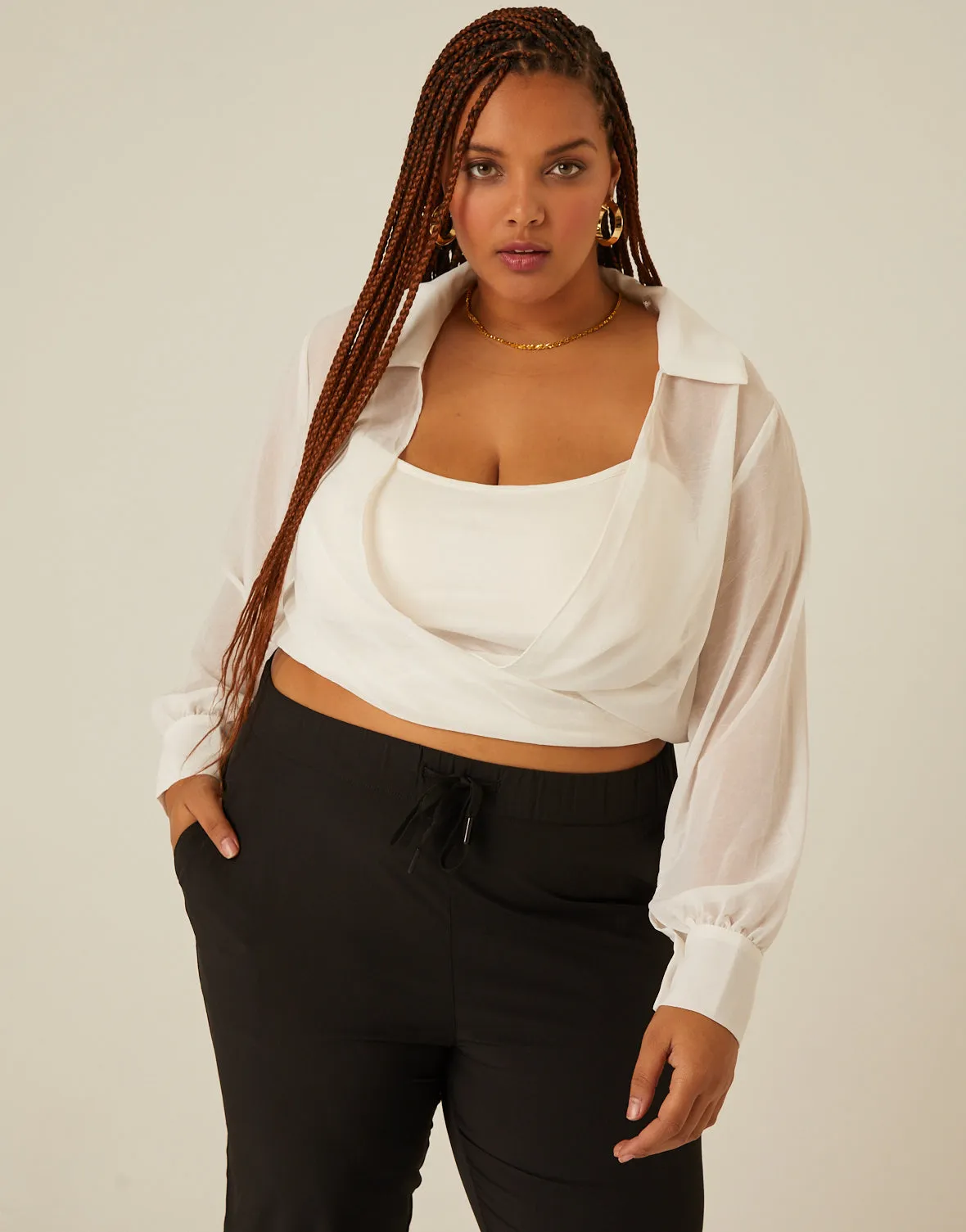 Plus Size Sheer Tie Front Top