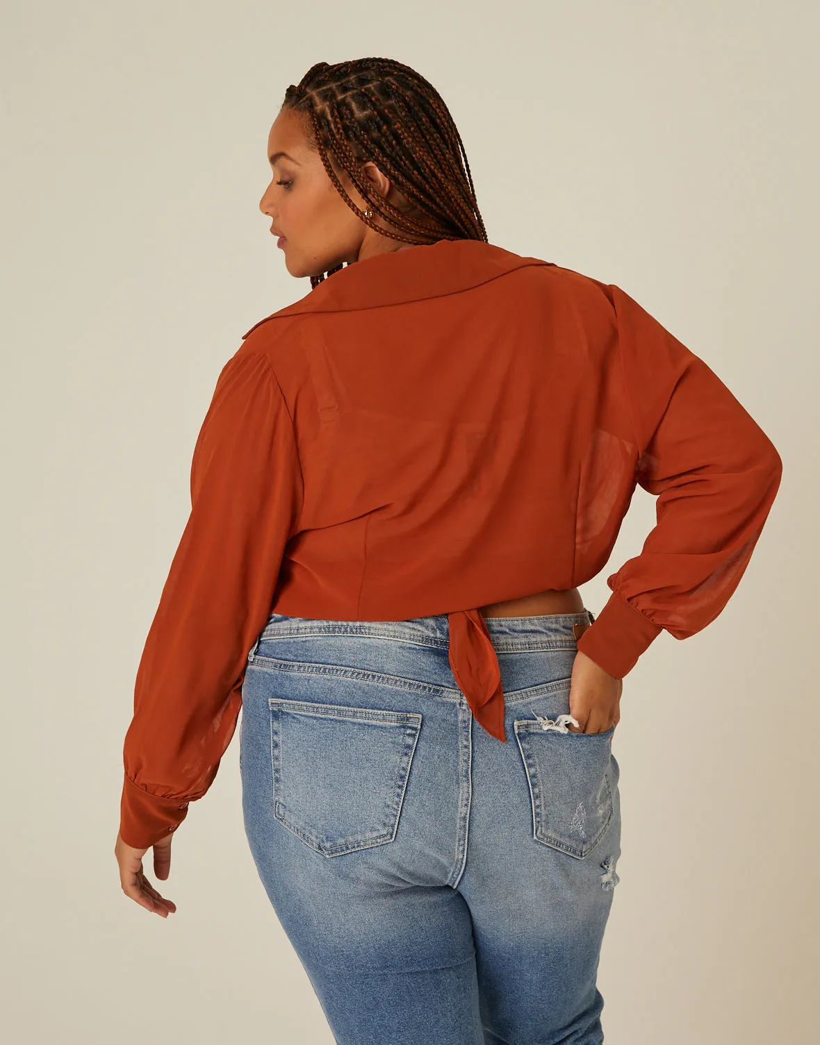 Plus Size Sheer Tie Front Top