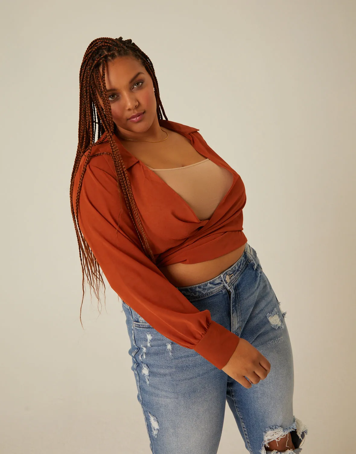 Plus Size Sheer Tie Front Top