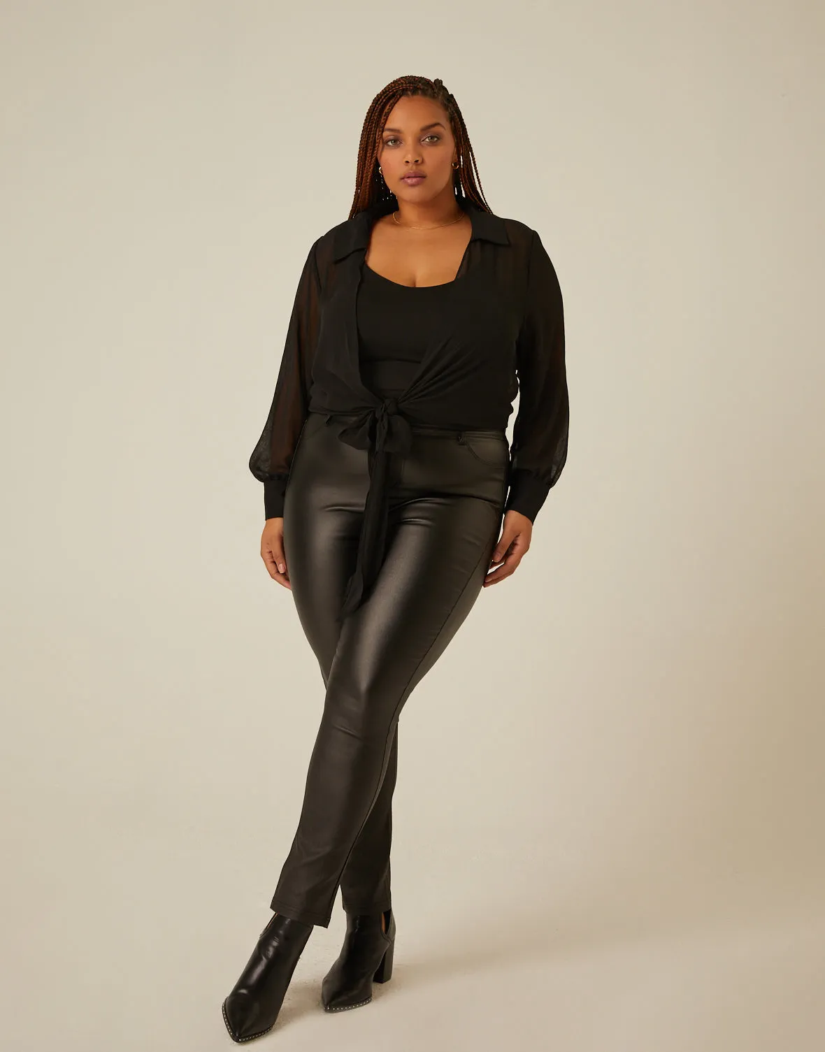 Plus Size Sheer Tie Front Top