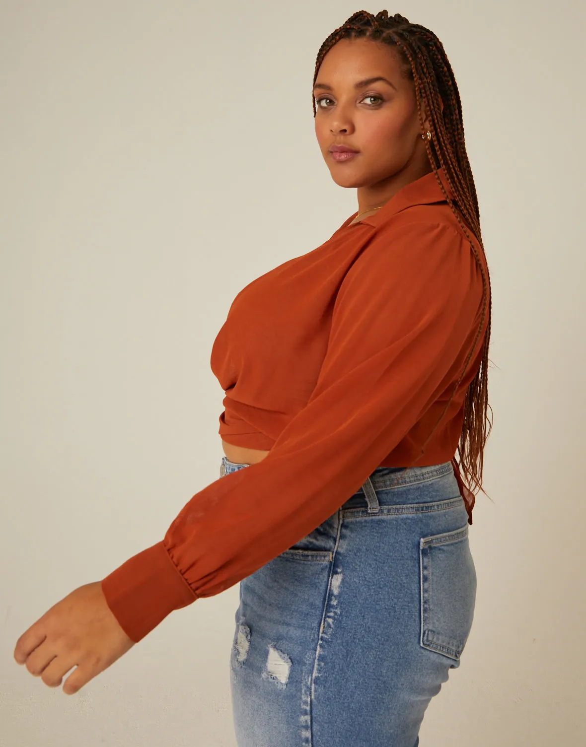 Plus Size Sheer Tie Front Top