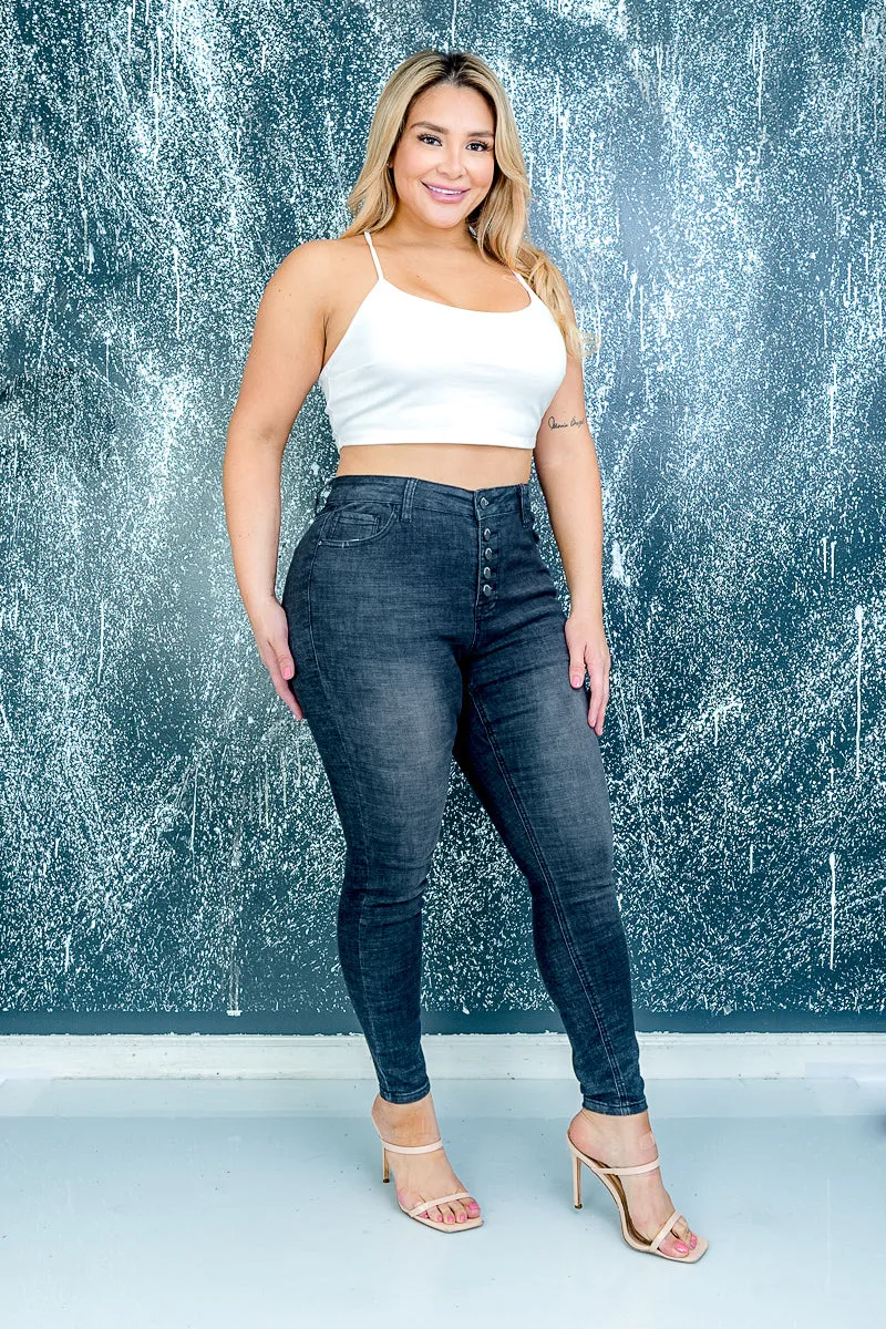Plus Size Skinny Denim Jeans in Black  (HPS-1553-BLK)