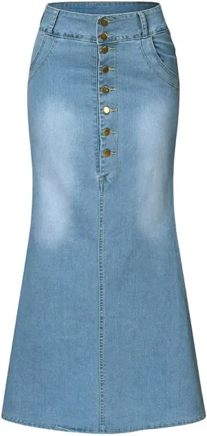 Plus Size Skirts for Women A-Line Front Denim Button Casual Jean Women's Washed Skirts Skirt Long Skirt Leather Pleated