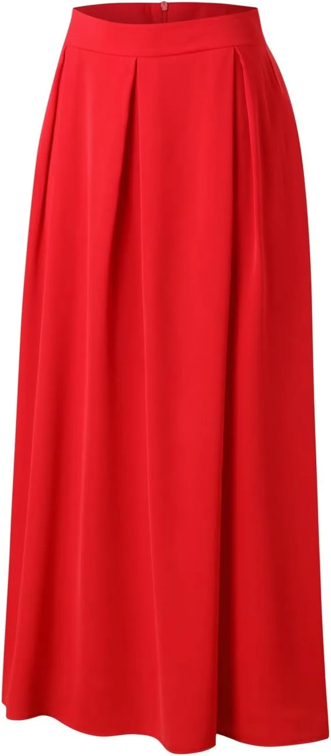 Plus Size Skirts for Women High Waisted Pleated Maxi Length Casual Skirt with Elastic Waist and Flowy Silhouette