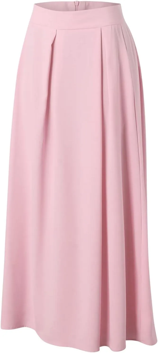 Plus Size Skirts for Women High Waisted Pleated Maxi Length Casual Skirt with Elastic Waist and Flowy Silhouette