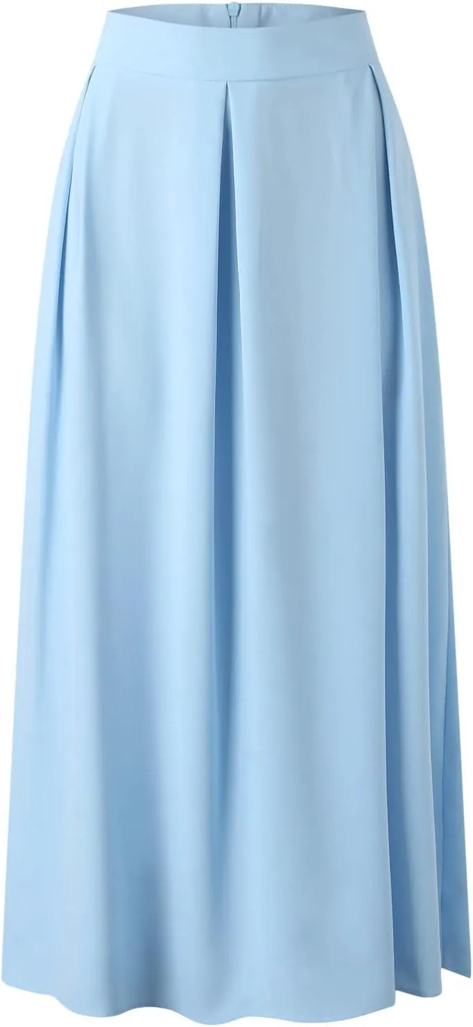 Plus Size Skirts for Women High Waisted Pleated Maxi Length Casual Skirt with Elastic Waist and Flowy Silhouette