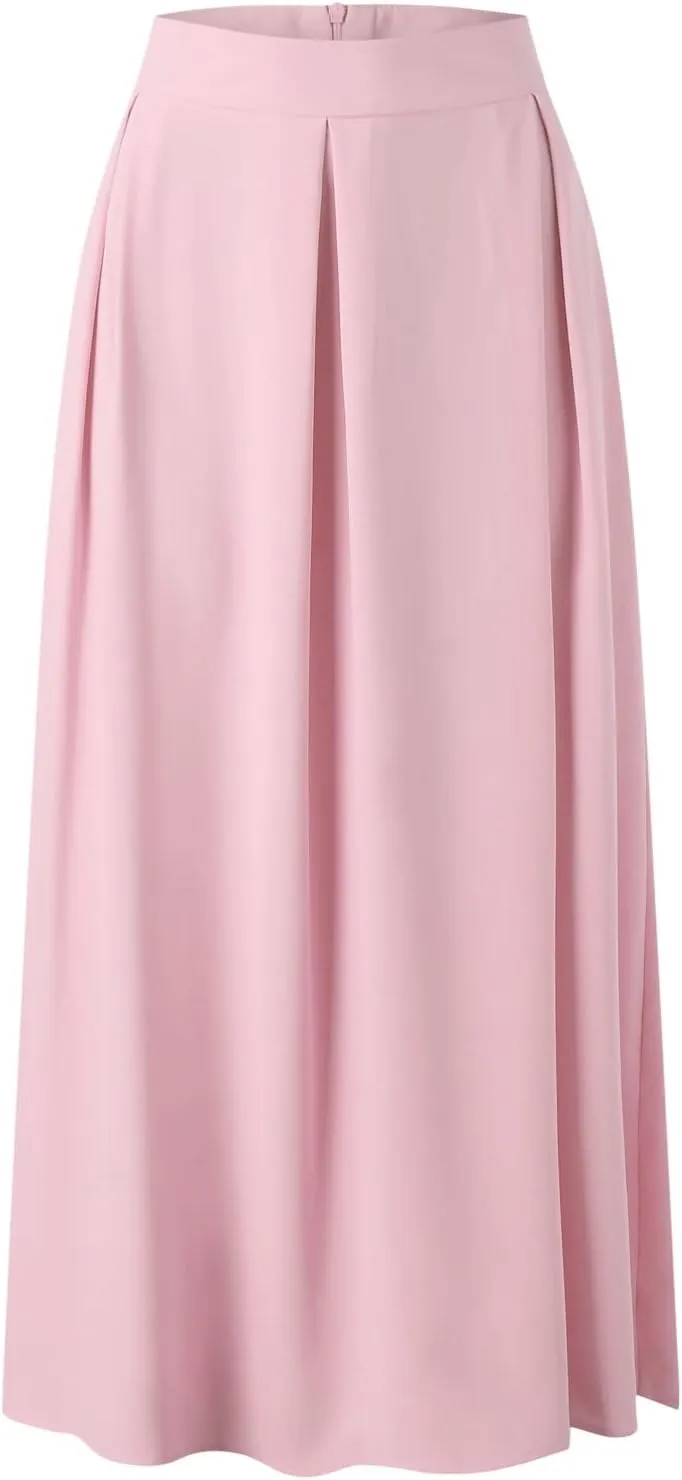 Plus Size Skirts for Women High Waisted Pleated Maxi Length Casual Skirt with Elastic Waist and Flowy Silhouette