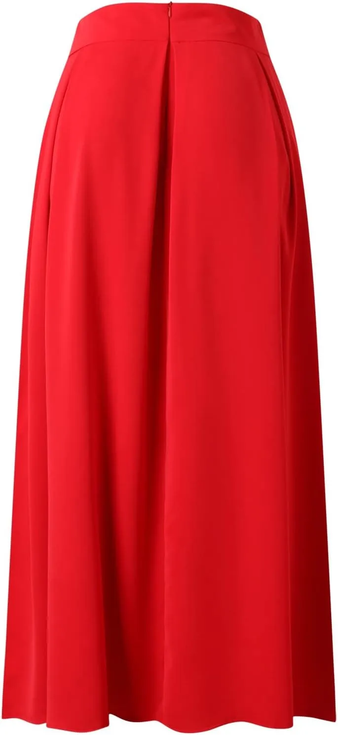 Plus Size Skirts for Women High Waisted Pleated Maxi Length Casual Skirt with Elastic Waist and Flowy Silhouette