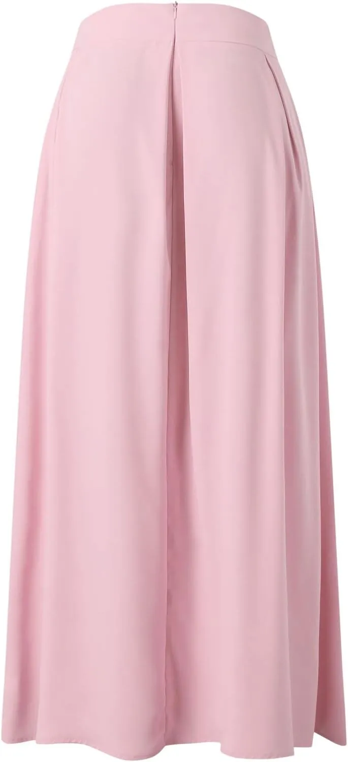 Plus Size Skirts for Women High Waisted Pleated Maxi Length Casual Skirt with Elastic Waist and Flowy Silhouette