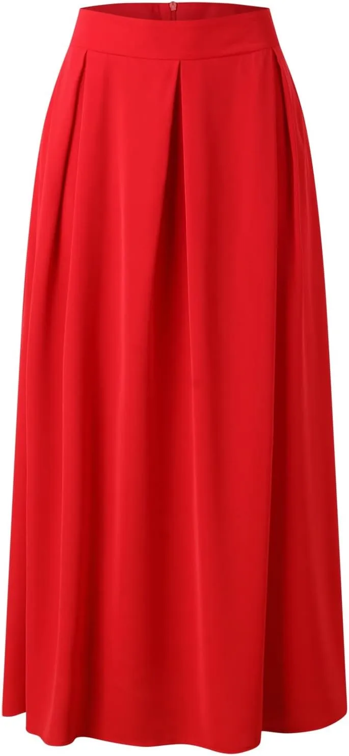 Plus Size Skirts for Women High Waisted Pleated Maxi Length Casual Skirt with Elastic Waist and Flowy Silhouette