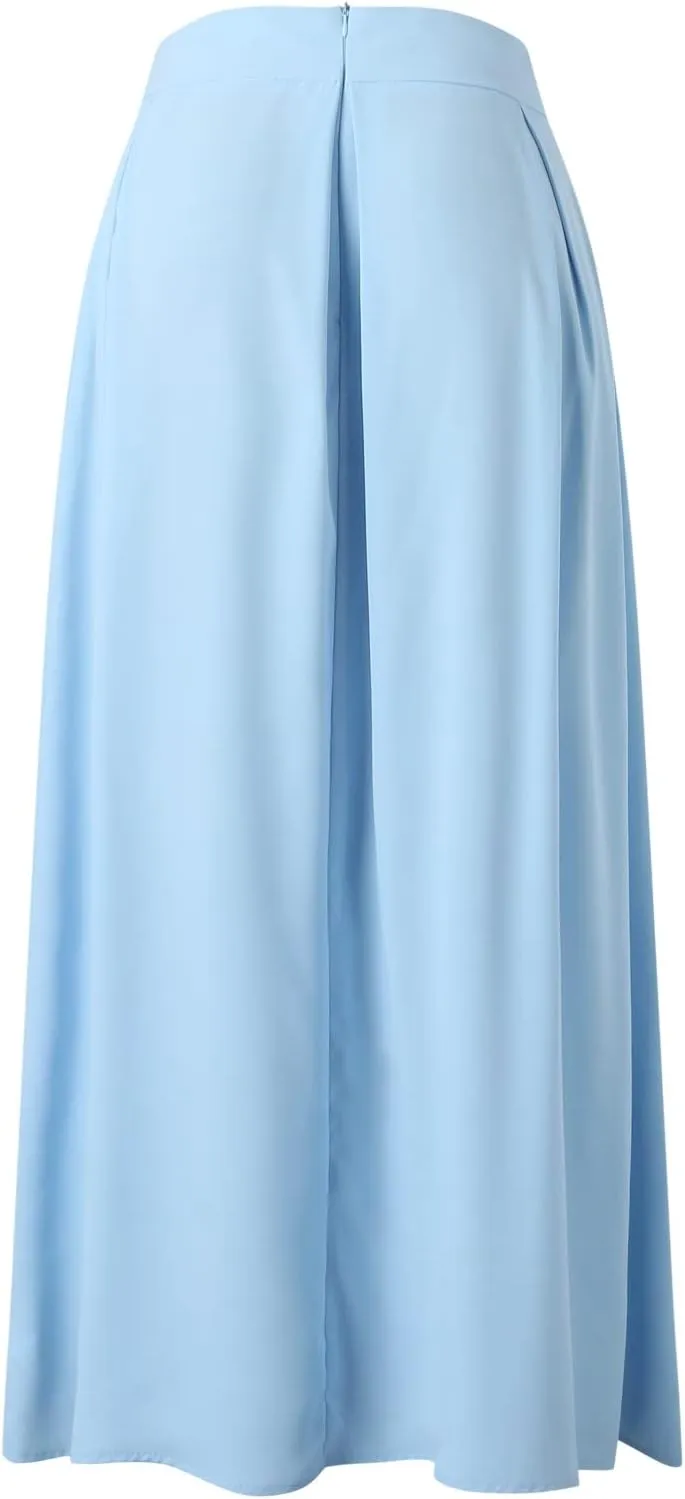 Plus Size Skirts for Women High Waisted Pleated Maxi Length Casual Skirt with Elastic Waist and Flowy Silhouette