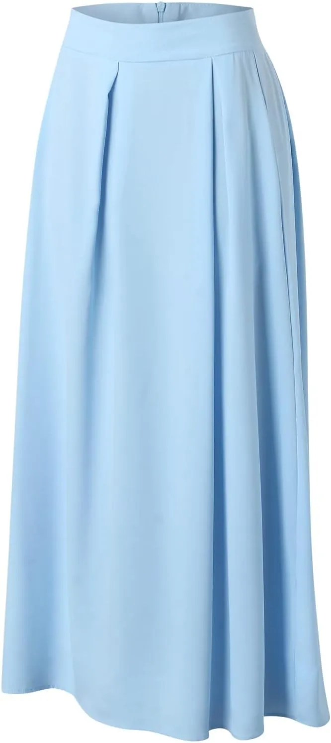 Plus Size Skirts for Women High Waisted Pleated Maxi Length Casual Skirt with Elastic Waist and Flowy Silhouette