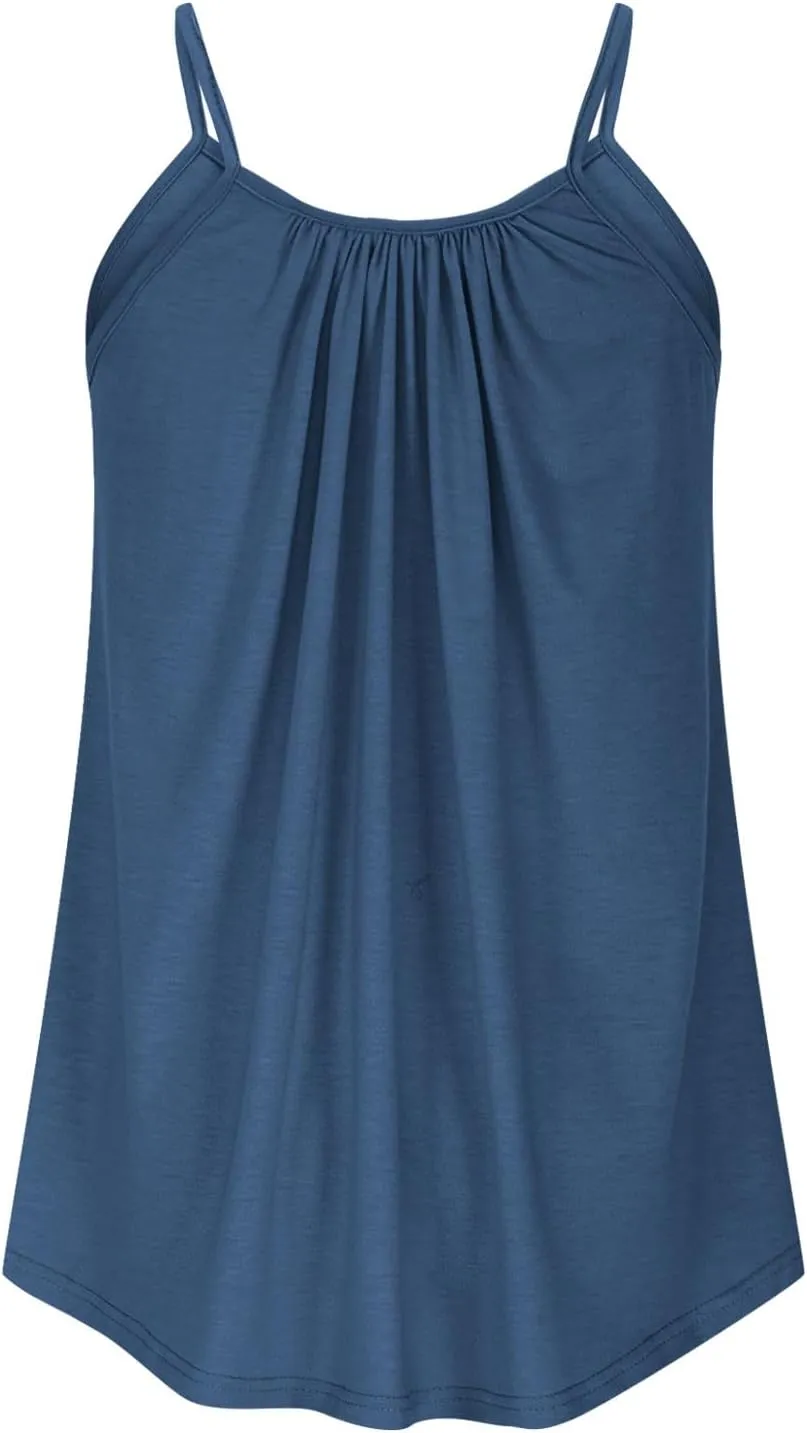 Plus Size Sleeveless Tops for Women Summer Spaghetti Strap Camisole Pleated Front Casual Loose Flowy Tank Tops