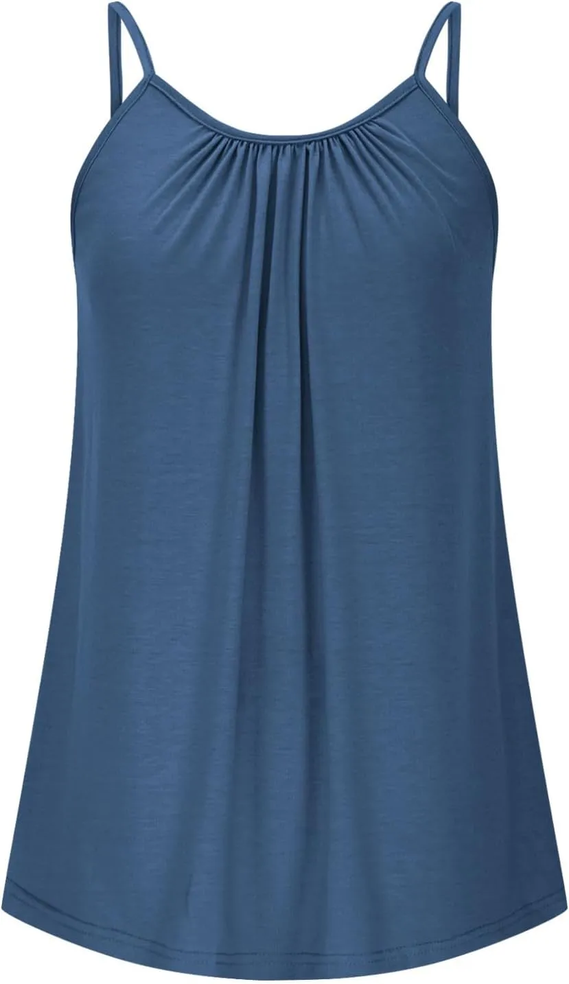 Plus Size Sleeveless Tops for Women Summer Spaghetti Strap Camisole Pleated Front Casual Loose Flowy Tank Tops