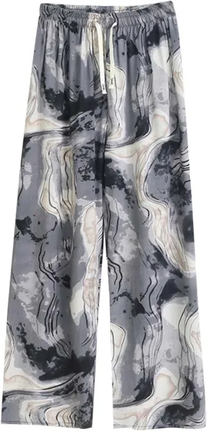 Plus Size Soft Lounge Pants for Women Comfy Summer Pajamas Loose Elastic Waist Pj Bottoms Sleepwear Wide Leg Palazzo Pants