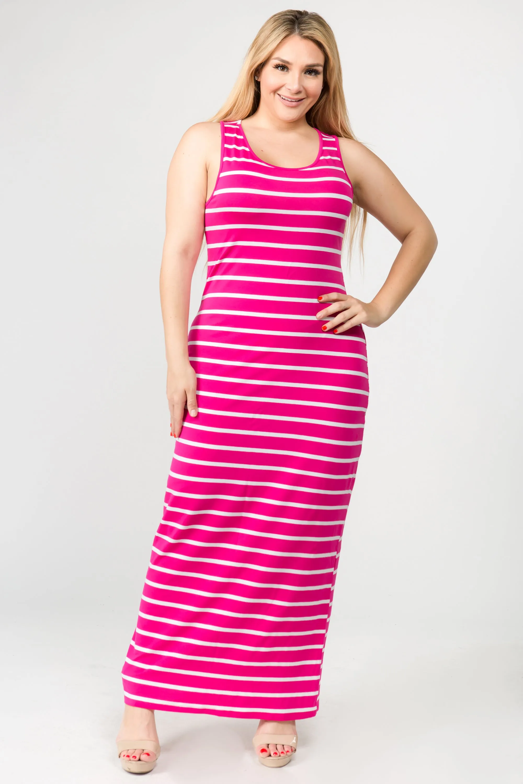 Plus Size Solid Striped Tank Maxi Dress