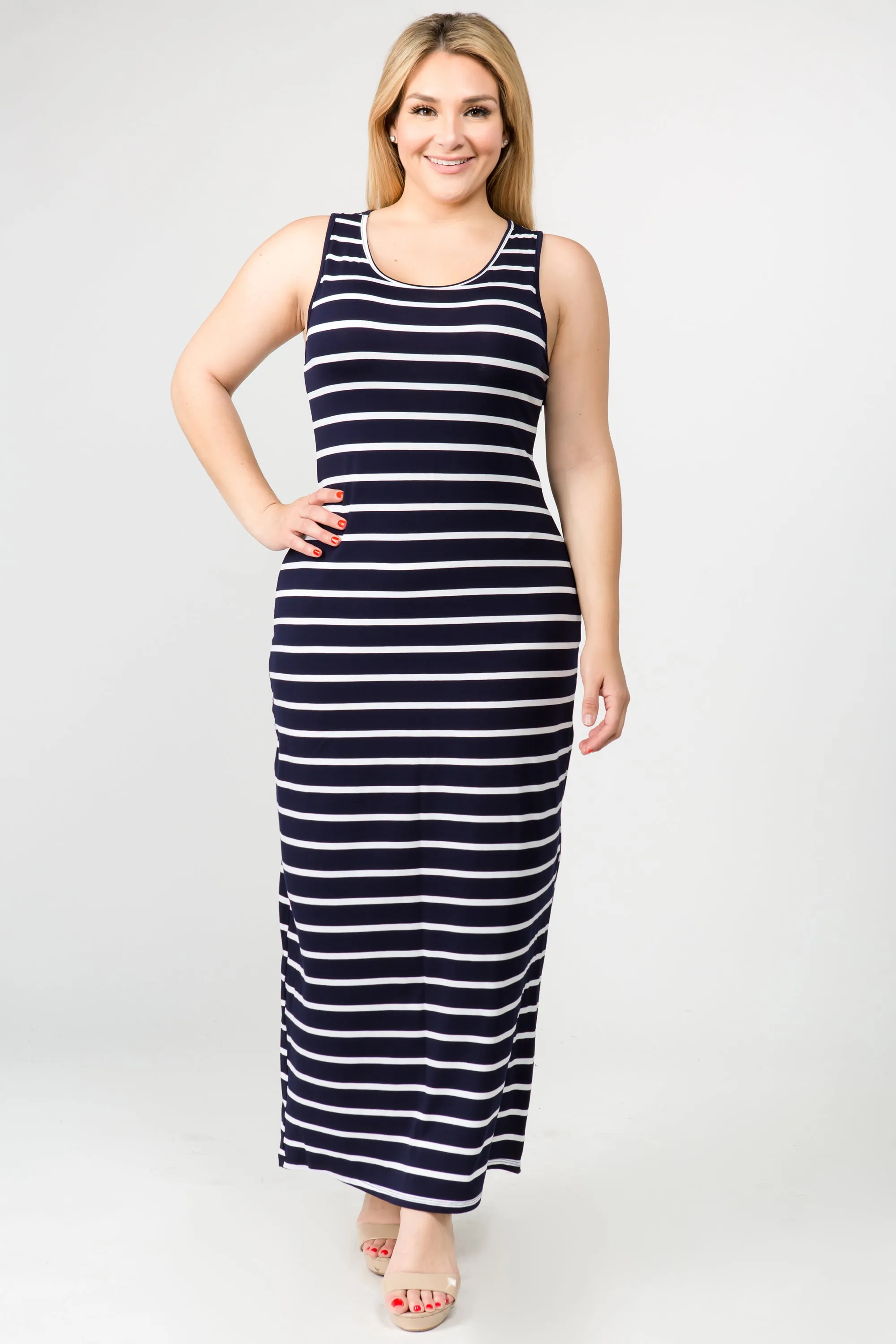 Plus Size Solid Striped Tank Maxi Dress
