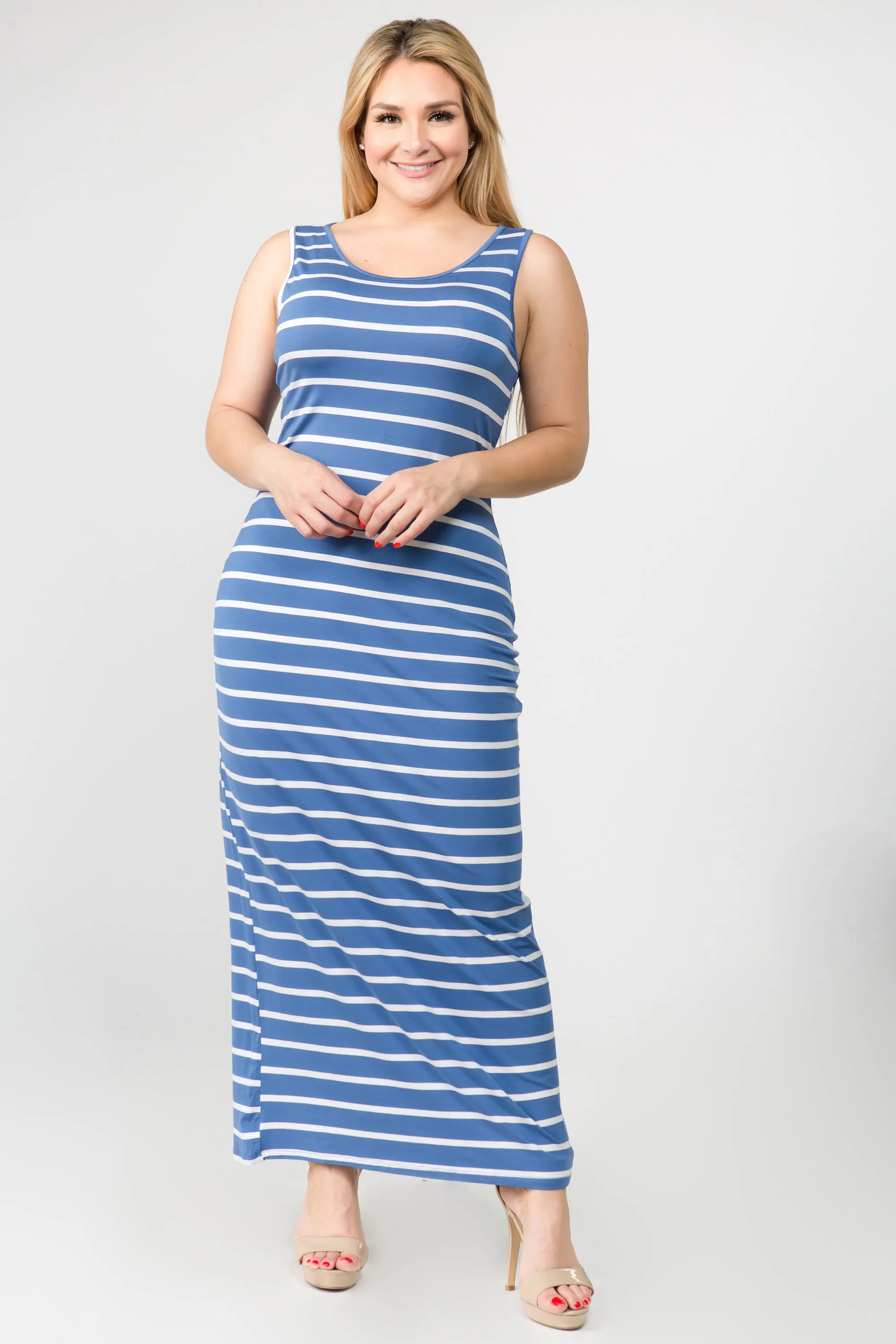 Plus Size Solid Striped Tank Maxi Dress