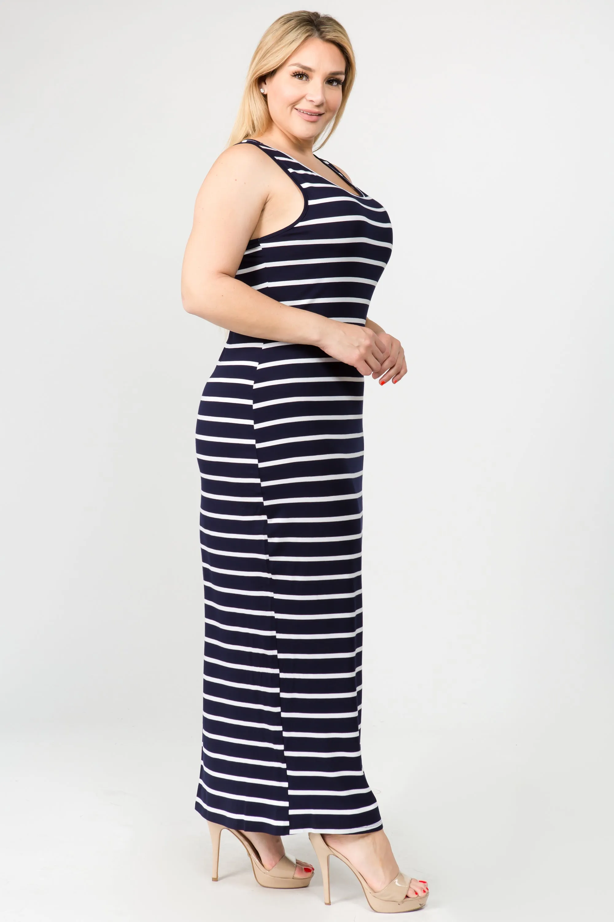Plus Size Solid Striped Tank Maxi Dress