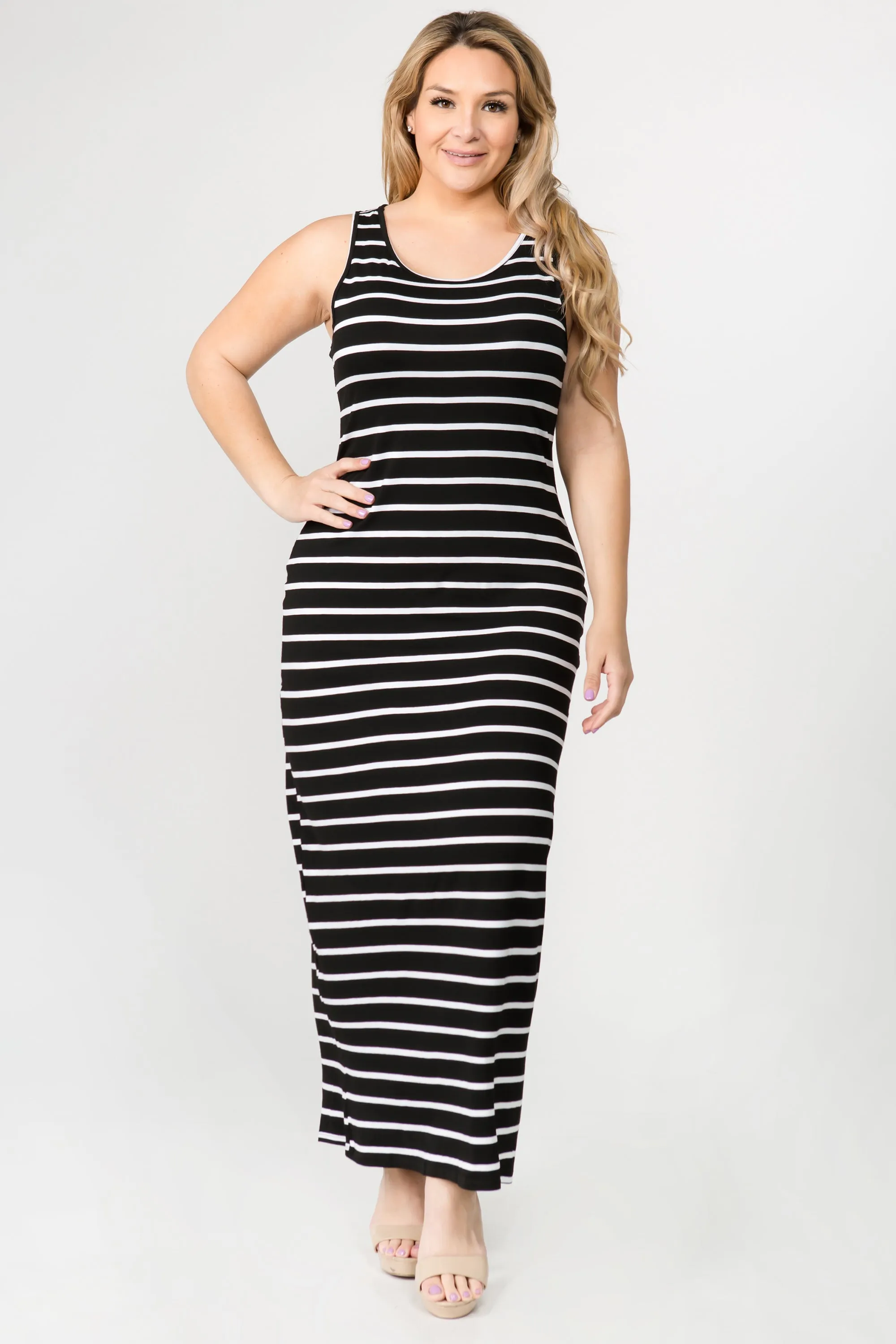 Plus Size Solid Striped Tank Maxi Dress