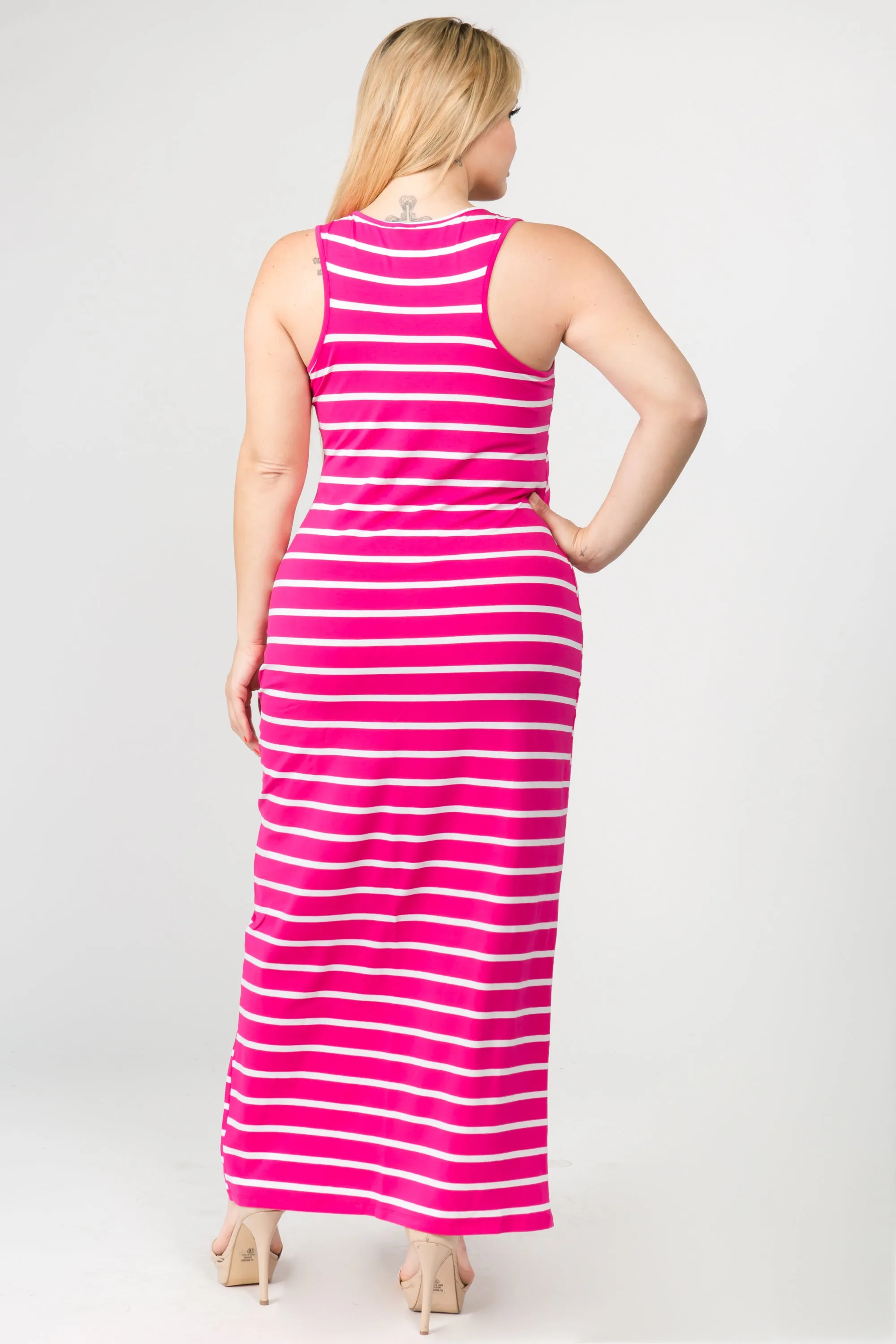 Plus Size Solid Striped Tank Maxi Dress