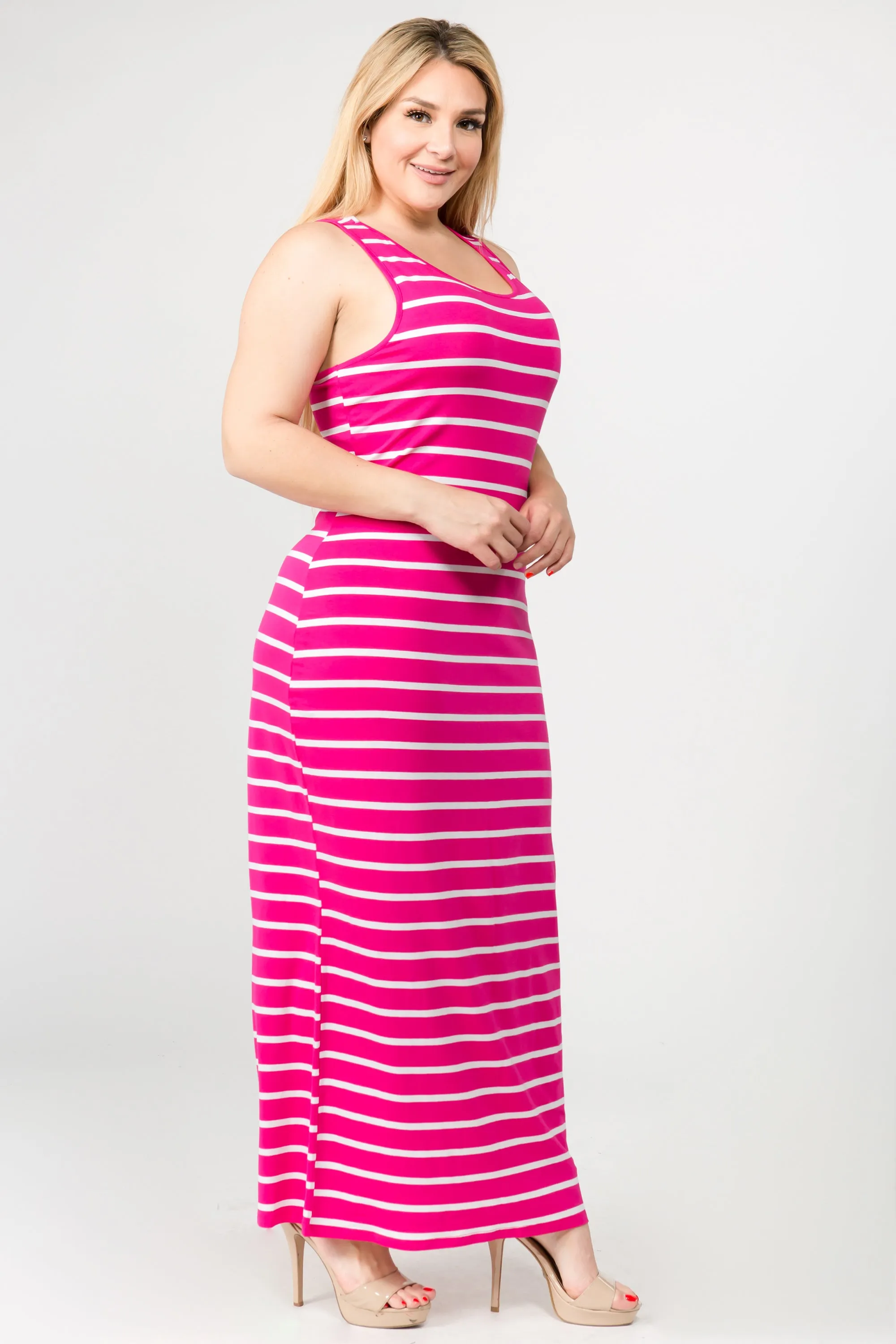 Plus Size Solid Striped Tank Maxi Dress