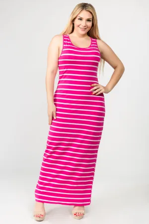 Plus Size Solid Striped Tank Maxi Dress