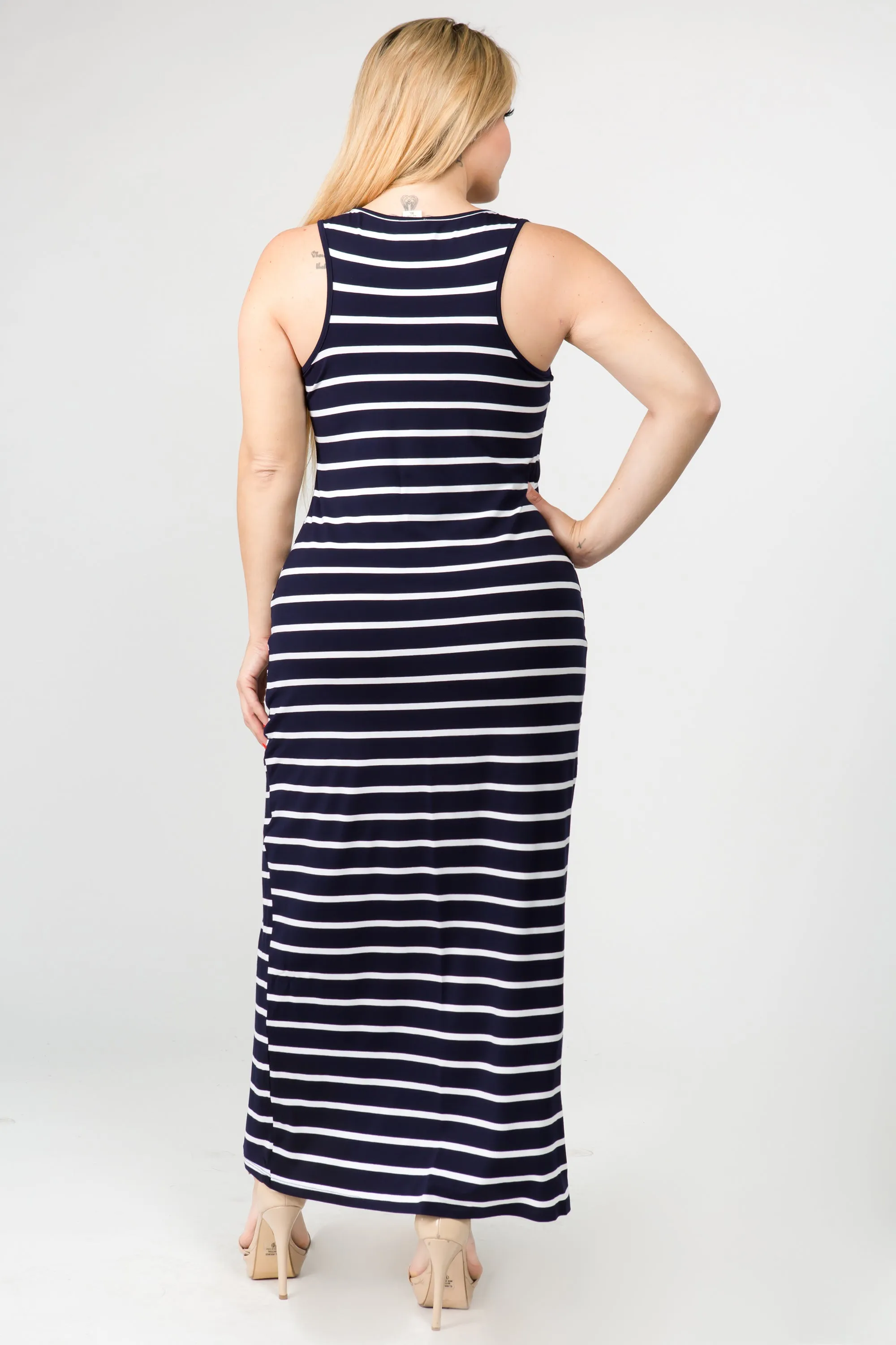Plus Size Solid Striped Tank Maxi Dress
