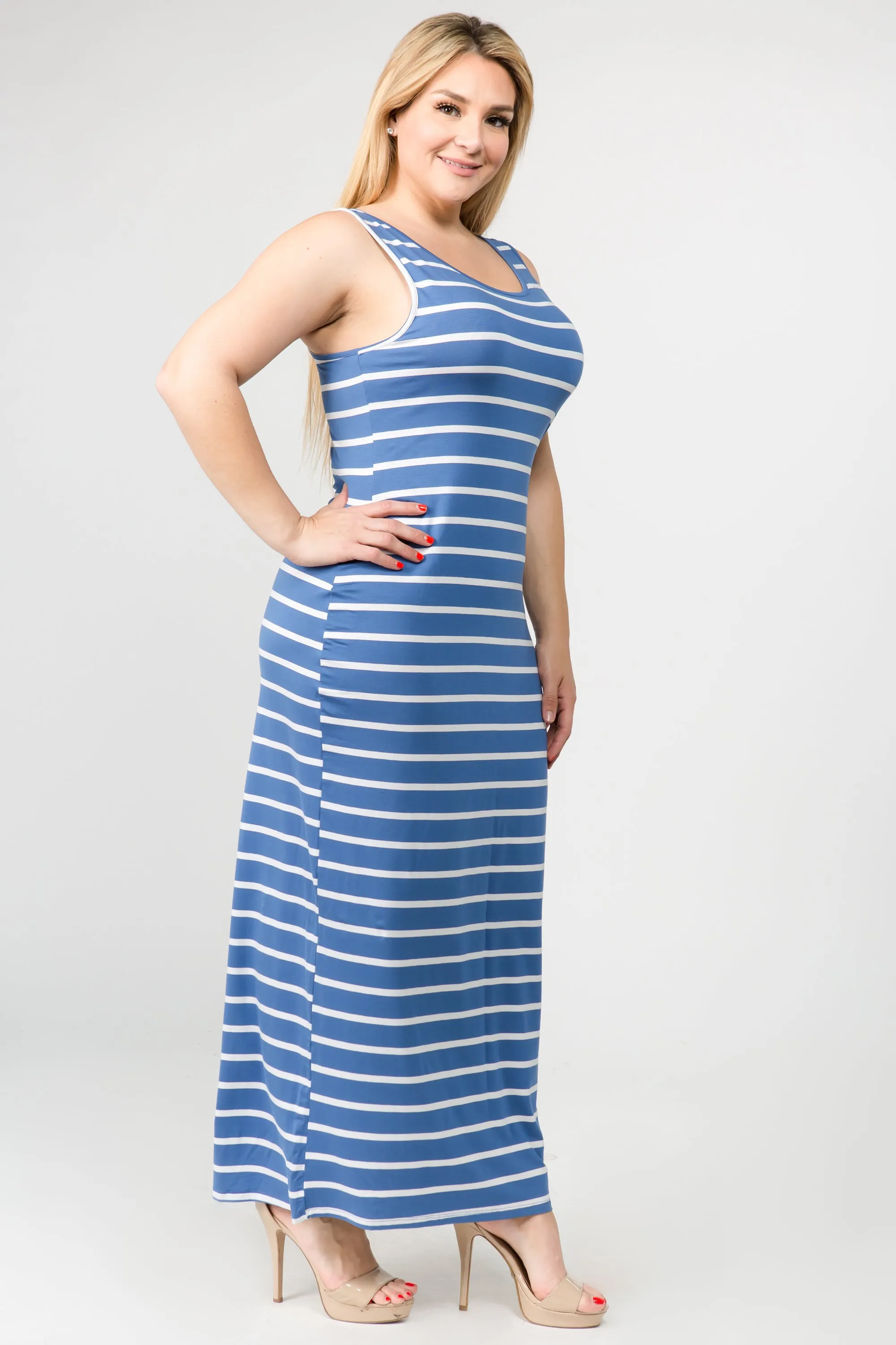Plus Size Solid Striped Tank Maxi Dress