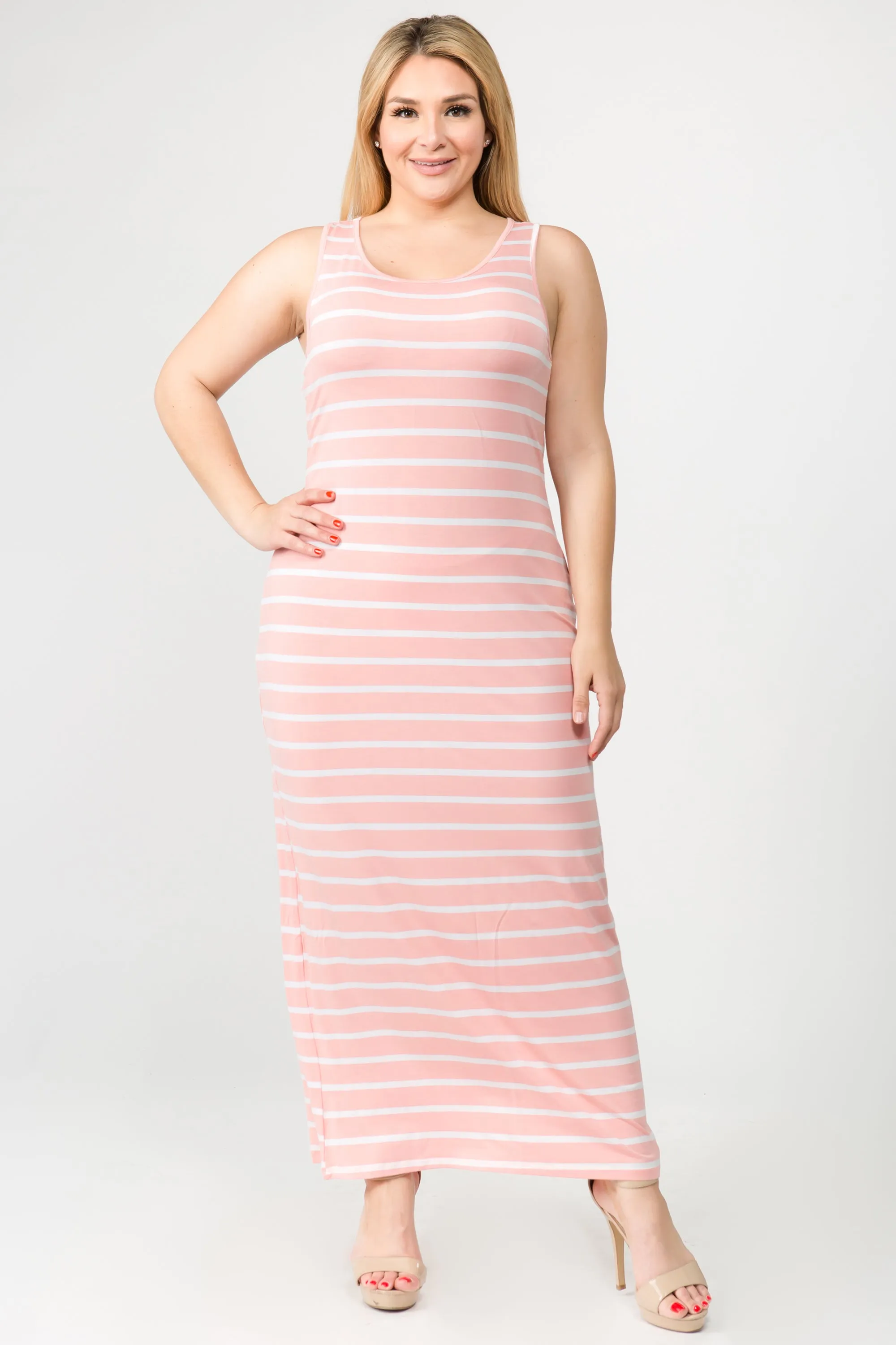 Plus Size Solid Striped Tank Maxi Dress