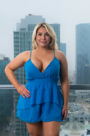 Plus Size Spaghetti Strap Wrap Romper With Front Tie, Zipper Back and Half Lining (KSJ4996)