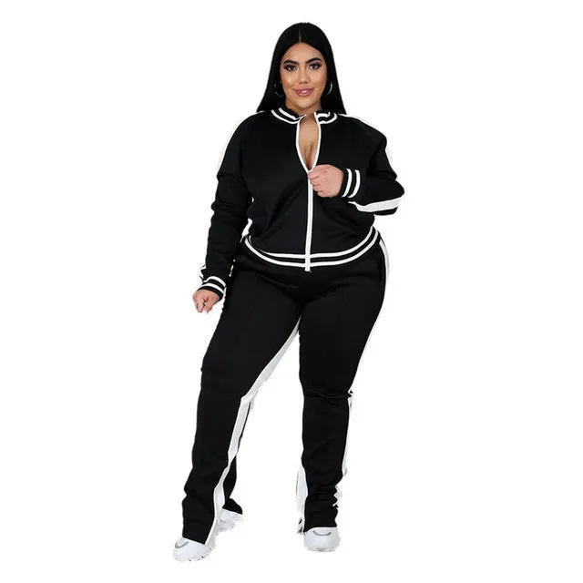 Plus Size Striped 2 Piece Tracksuit Outfit Set