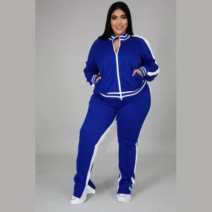 Plus Size Striped 2 Piece Tracksuit Outfit Set